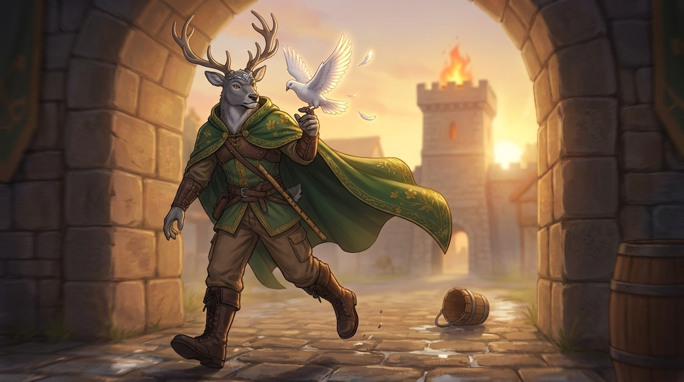 [MAIN CHARACTER from Image 1] Tilion the deer-folk gatekeepe ...